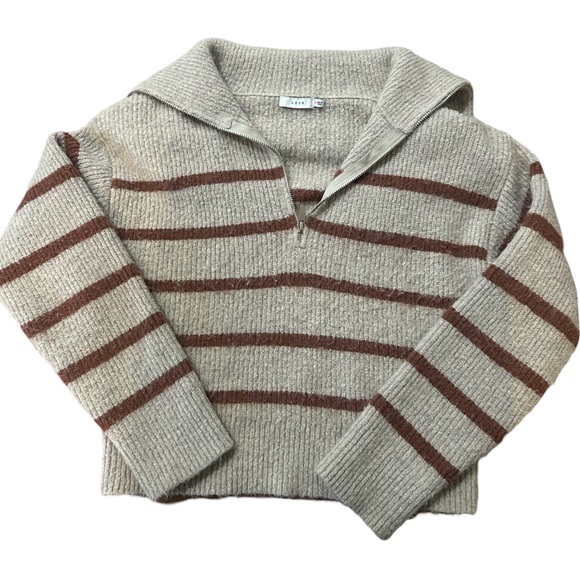 Lush Women’s Quarter Zip Tan & Brown Stripe Vintage Inspired Sweater - Picture 1 of 6